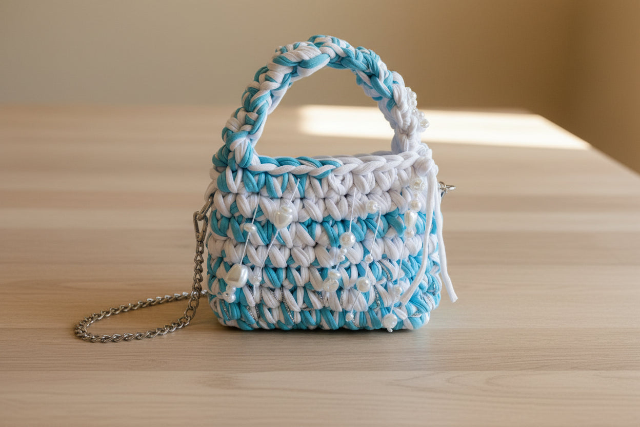 Sac en perles bleu & blanc - chic