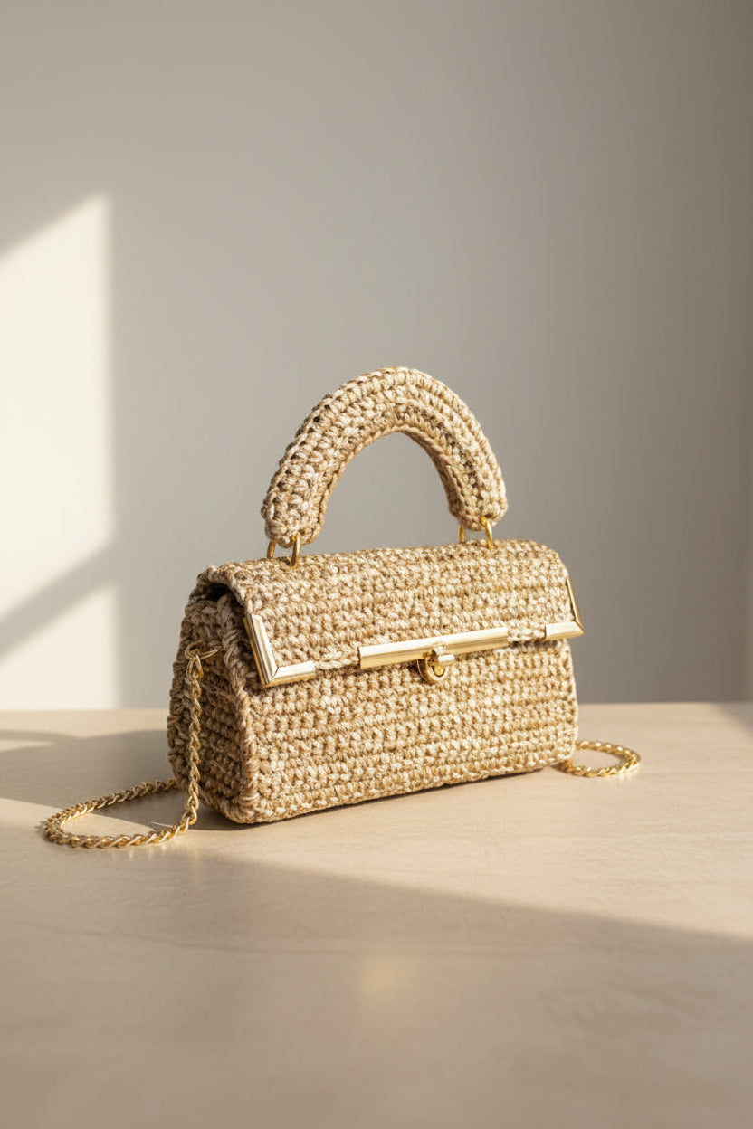 Sac crochet beige  et marron