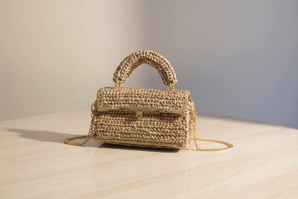 Sac crochet beige  et marron