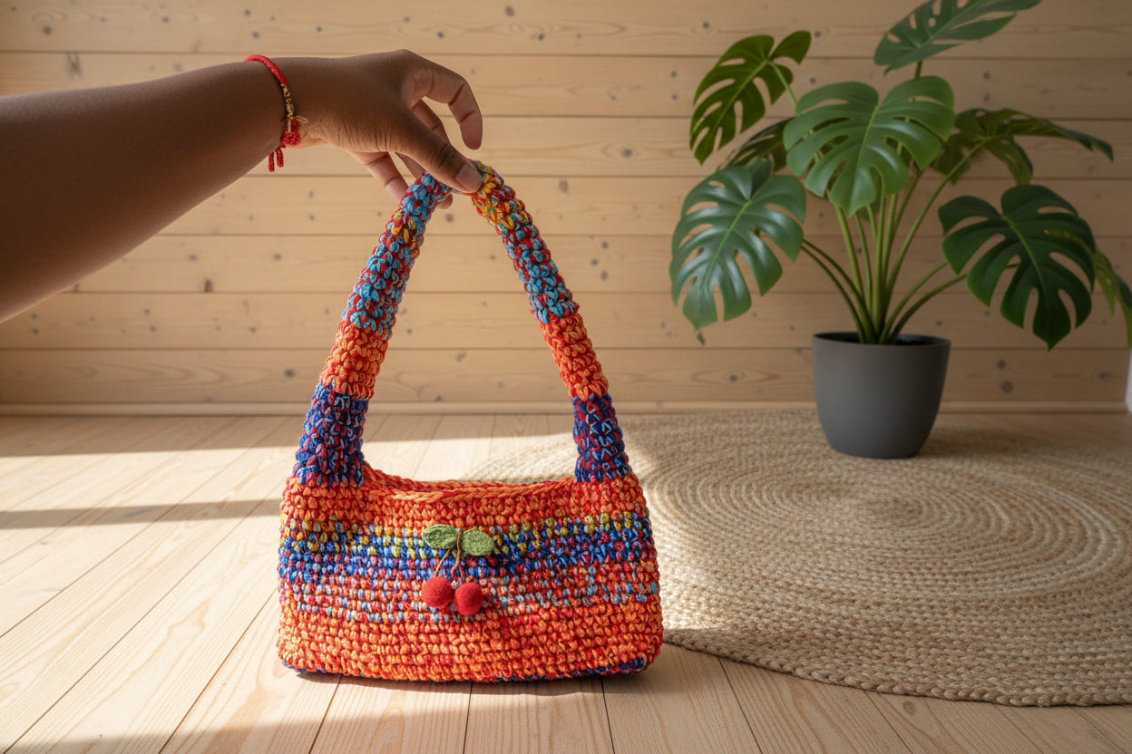 Sac au crochet fait main en coton/ acrylique