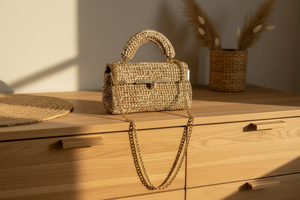 Sac crochet beige  et marron