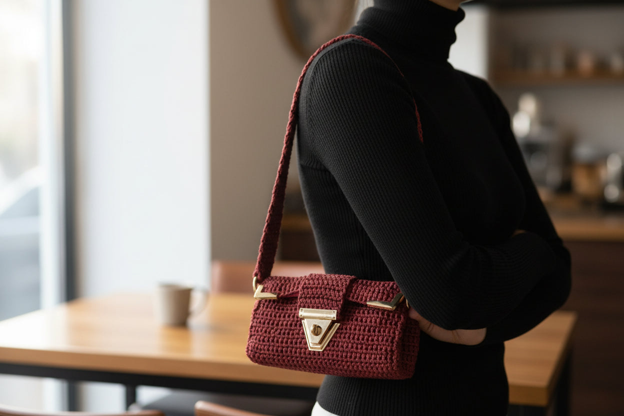 Sac crochet bordeaux