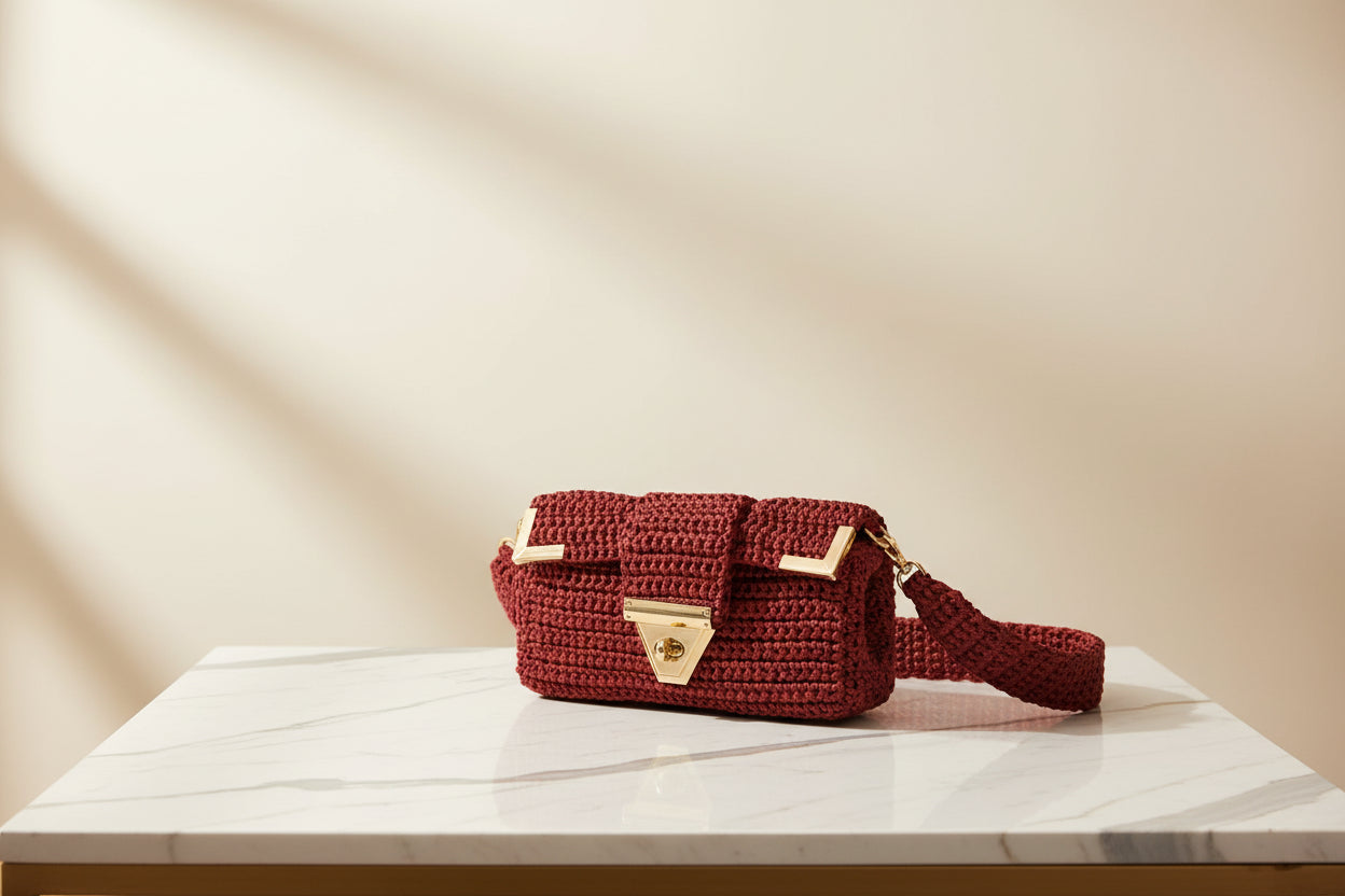 Sac crochet bordeaux