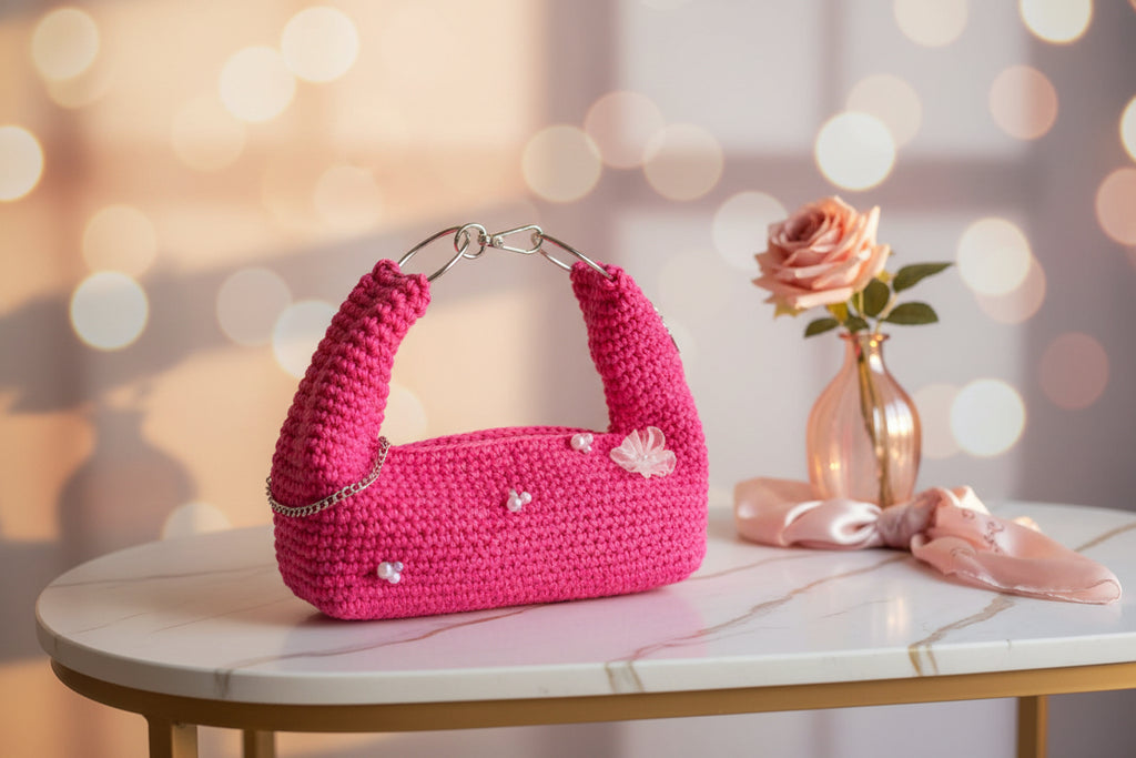 Sac Crochet Rose Fuchsia – Édition Fleur Perle