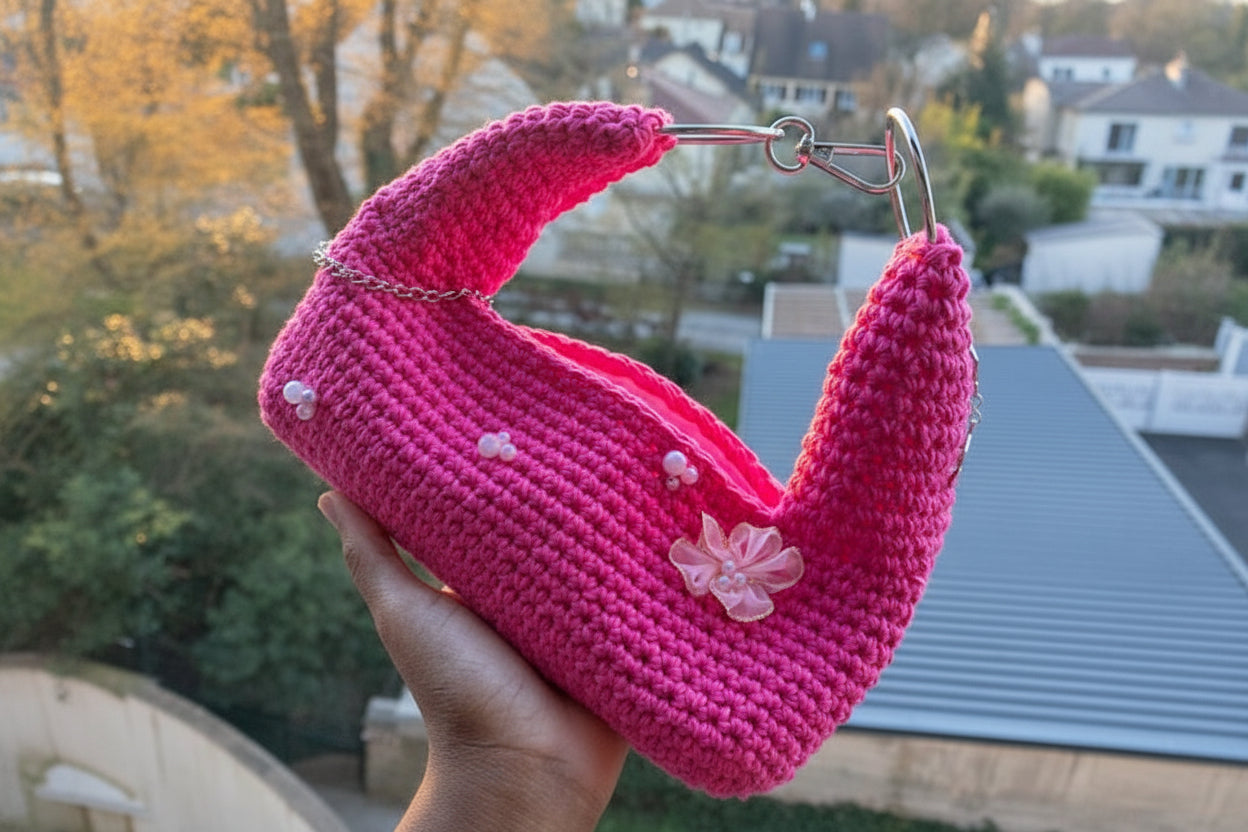 Sac Crochet Rose Fuchsia – Édition Fleur Perle