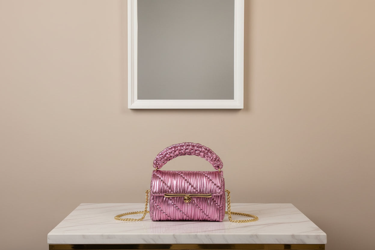 Sac crochet – Rose métallisé