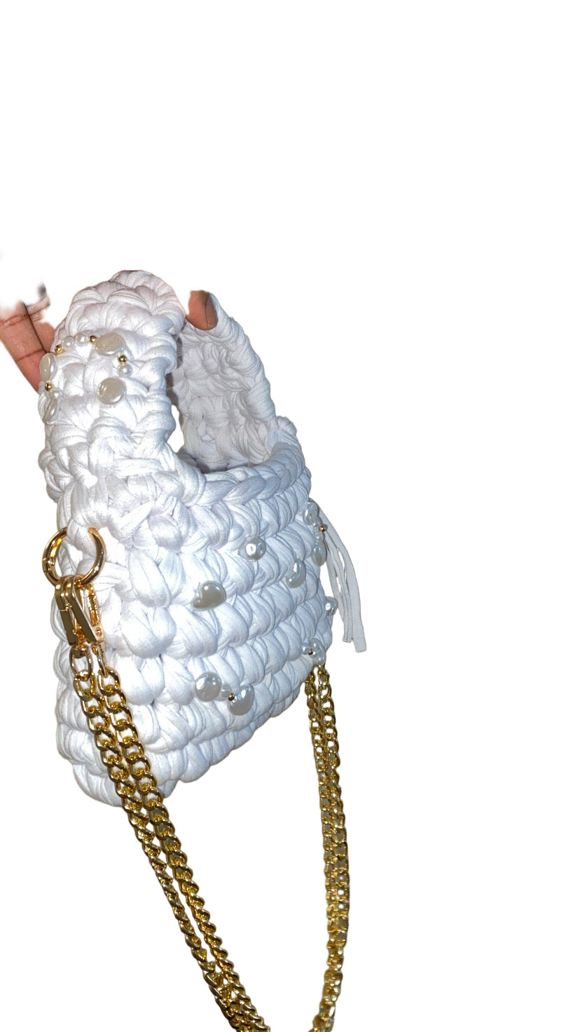 Mini sac blanc à perles