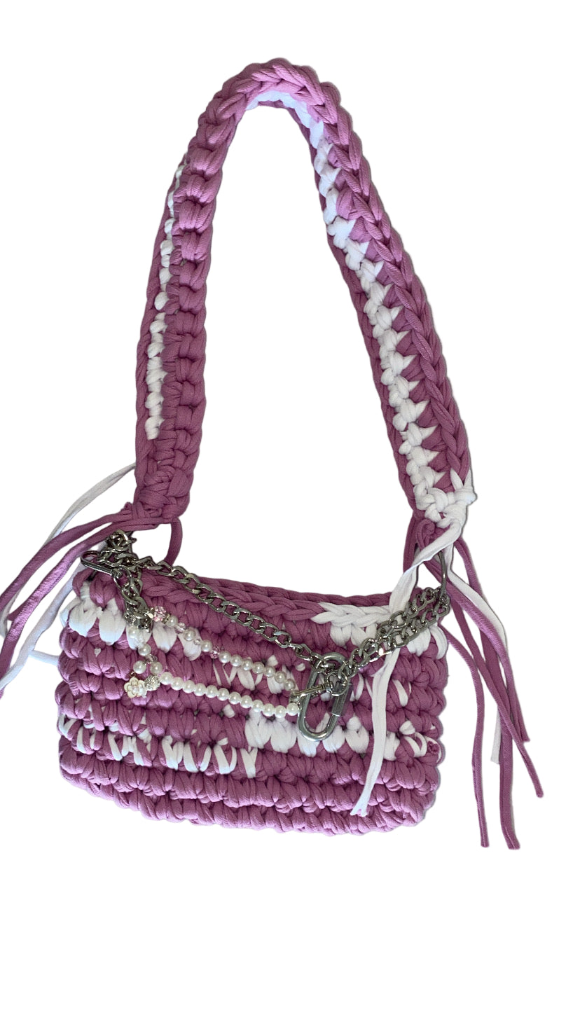 Sac Bandoulière – Lilas et Blanc